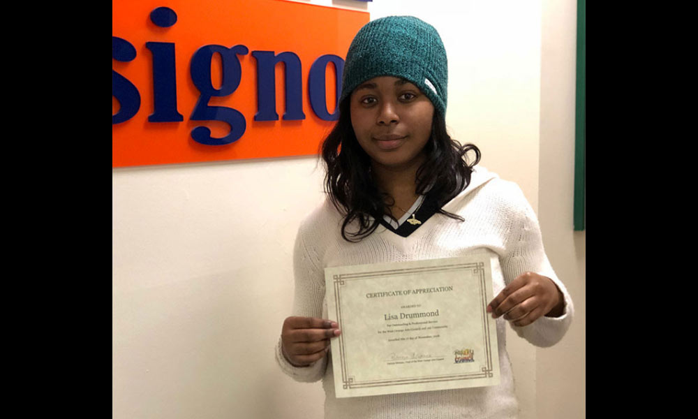 Congratulations to Lisa Drummond on Receiving a Certificate of Appreciation from The West Orange Arts Council