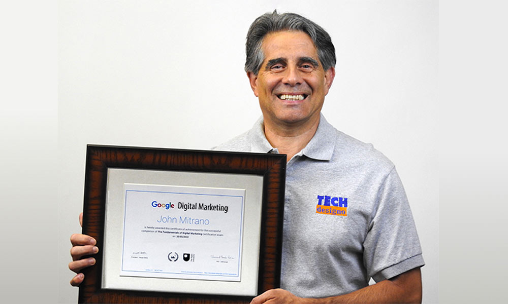John Mitrano, of Techdesigno, Receives Google’s Certification for Digital Online Marketing